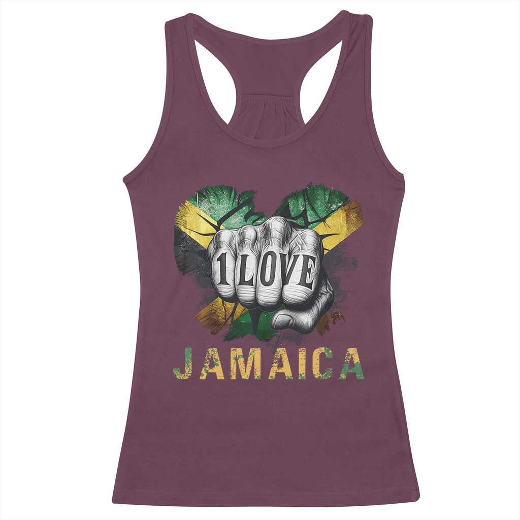 Jamaica One Love Racerback Tank Top Rasta Reggae Punching Hand Jamaican Flag TS11 Maroon Print Your Wear