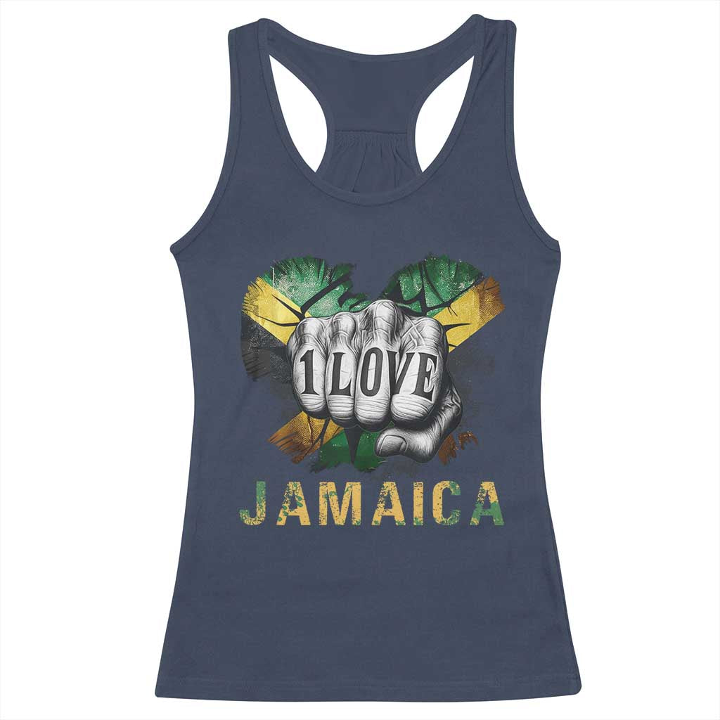 Jamaica One Love Racerback Tank Top Rasta Reggae Punching Hand Jamaican Flag TS11 Navy Print Your Wear
