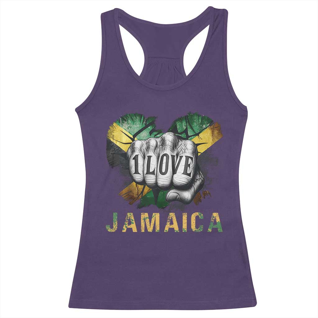 Jamaica One Love Racerback Tank Top Rasta Reggae Punching Hand Jamaican Flag TS11 Purple Print Your Wear