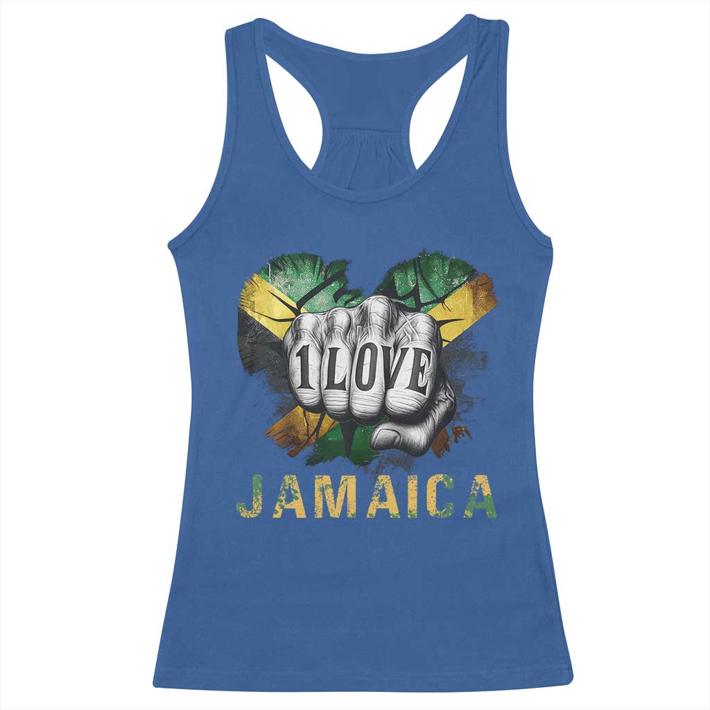 Jamaica One Love Racerback Tank Top Rasta Reggae Punching Hand Jamaican Flag TS11 Royal Blue Print Your Wear