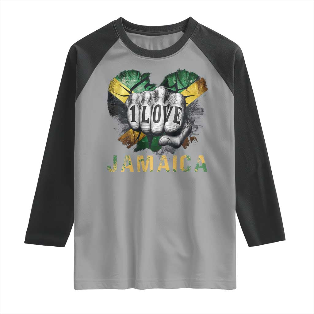 Jamaica One Love Raglan Shirt Rasta Reggae Punching Hand Jamaican Flag TS11 Sport Gray Black Print Your Wear