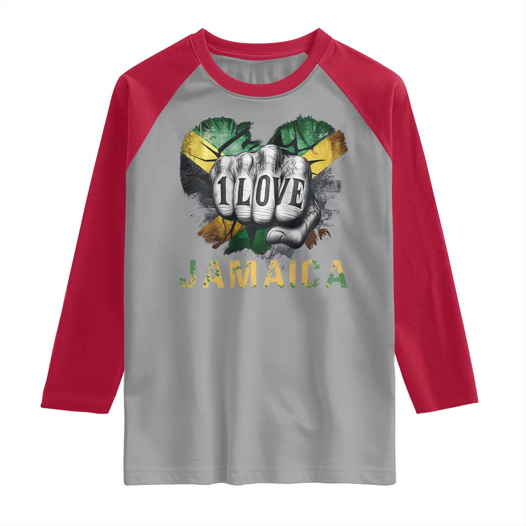 Jamaica One Love Raglan Shirt Rasta Reggae Punching Hand Jamaican Flag TS11 Sport Gray Red Print Your Wear