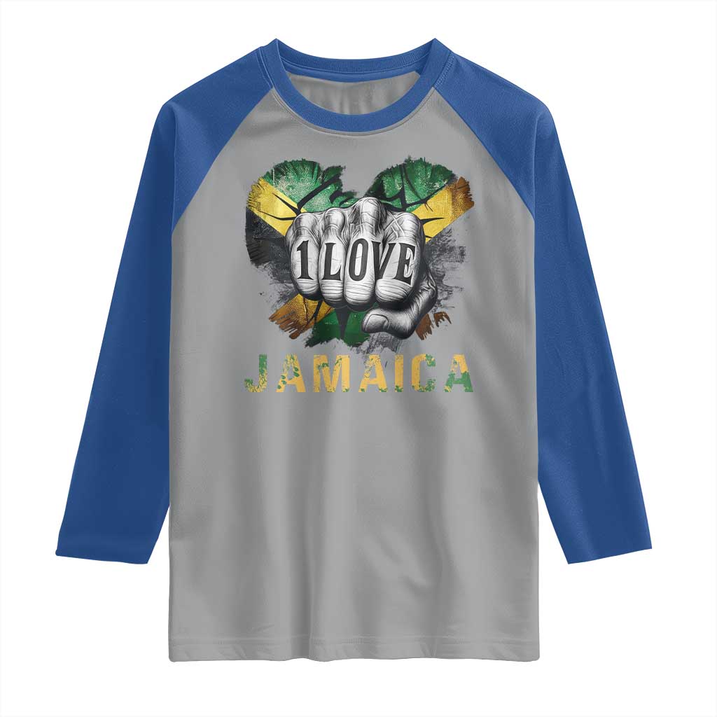 Jamaica One Love Raglan Shirt Rasta Reggae Punching Hand Jamaican Flag TS11 Sport Gray Royal Print Your Wear