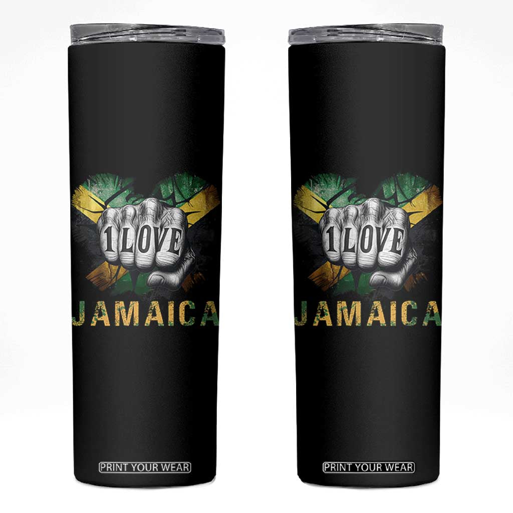 Jamaica One Love Skinny Tumbler Rasta Reggae Punching Hand Jamaican Flag TS11 Black Print Your Wear