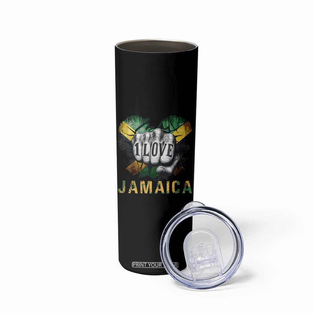 Jamaica One Love Skinny Tumbler Rasta Reggae Punching Hand Jamaican Flag TS11 Print Your Wear