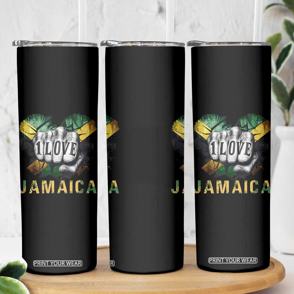 Jamaica One Love Skinny Tumbler Rasta Reggae Punching Hand Jamaican Flag TS11 Print Your Wear