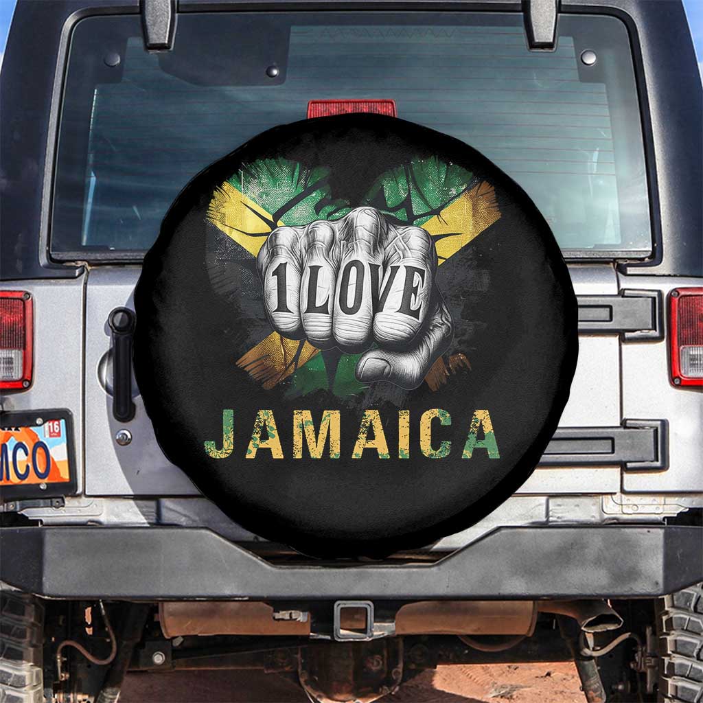 Jamaica One Love Spare Tire Cover Rasta Reggae Punching Hand Jamaican Flag TS11 No hole Black Print Your Wear