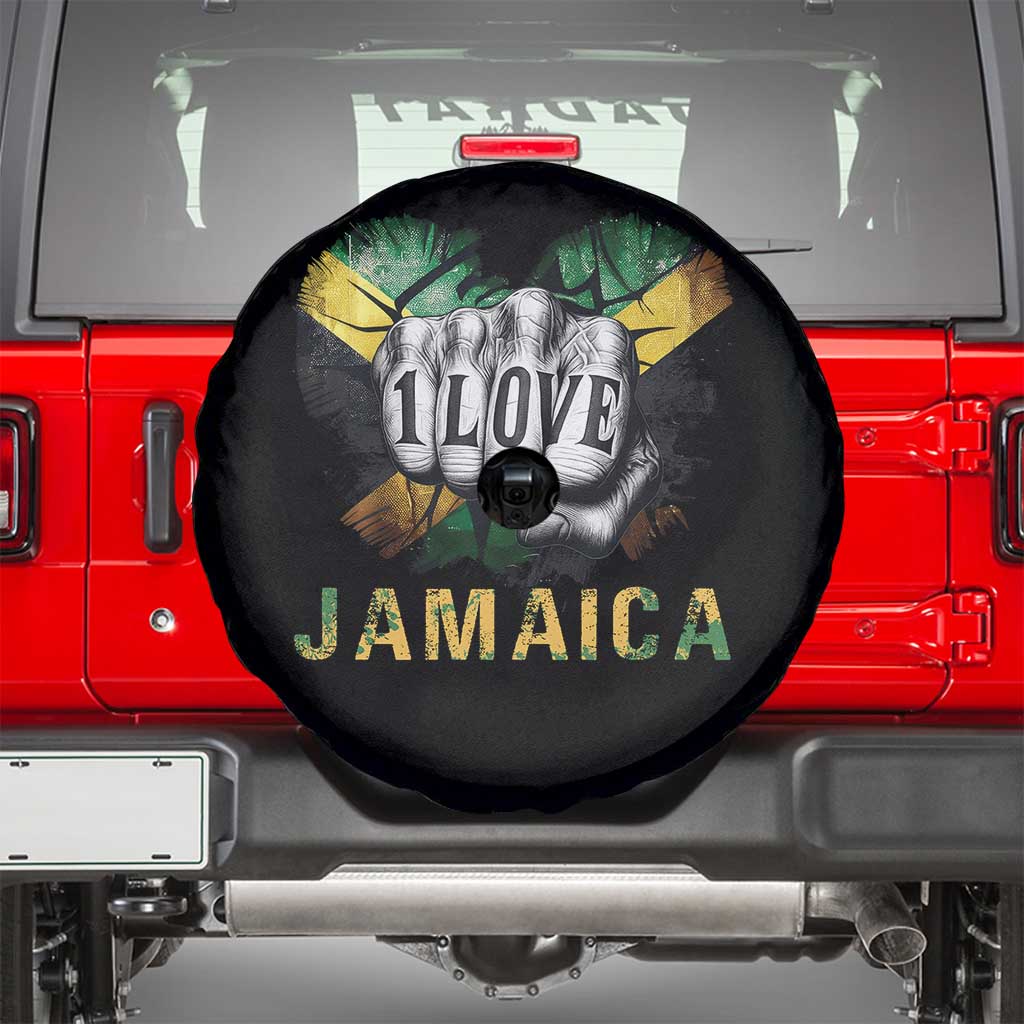 Jamaica One Love Spare Tire Cover Rasta Reggae Punching Hand Jamaican Flag TS11 Black Print Your Wear