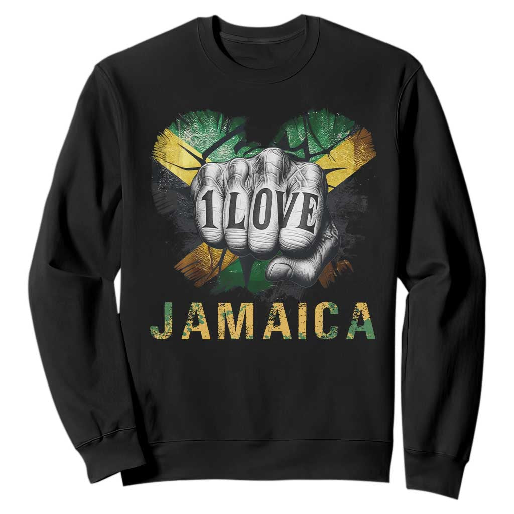 Jamaica One Love Sweatshirt Rasta Reggae Punching Hand Jamaican Flag TS11 Black Print Your Wear