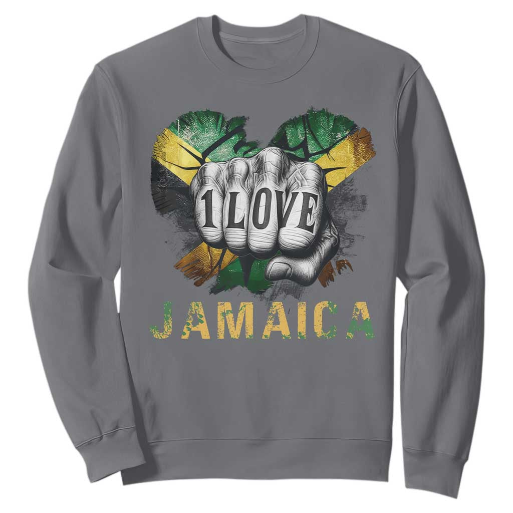 Jamaica One Love Sweatshirt Rasta Reggae Punching Hand Jamaican Flag TS11 Charcoal Print Your Wear