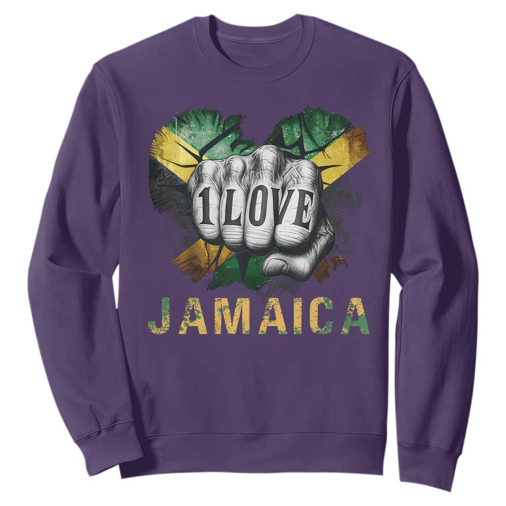 Jamaica One Love Sweatshirt Rasta Reggae Punching Hand Jamaican Flag TS11 Purple Print Your Wear