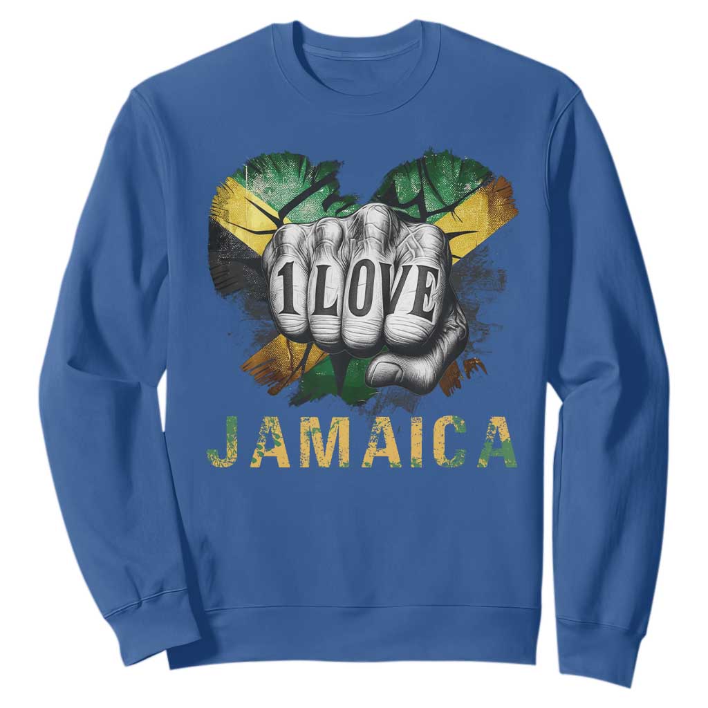 Jamaica One Love Sweatshirt Rasta Reggae Punching Hand Jamaican Flag TS11 Royal Blue Print Your Wear