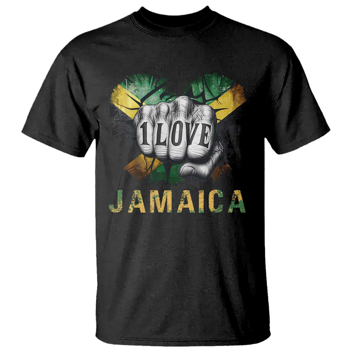 Jamaica One Love T Shirt Rasta Reggae Punching Hand Jamaican Flag TS11 Black Print Your Wear