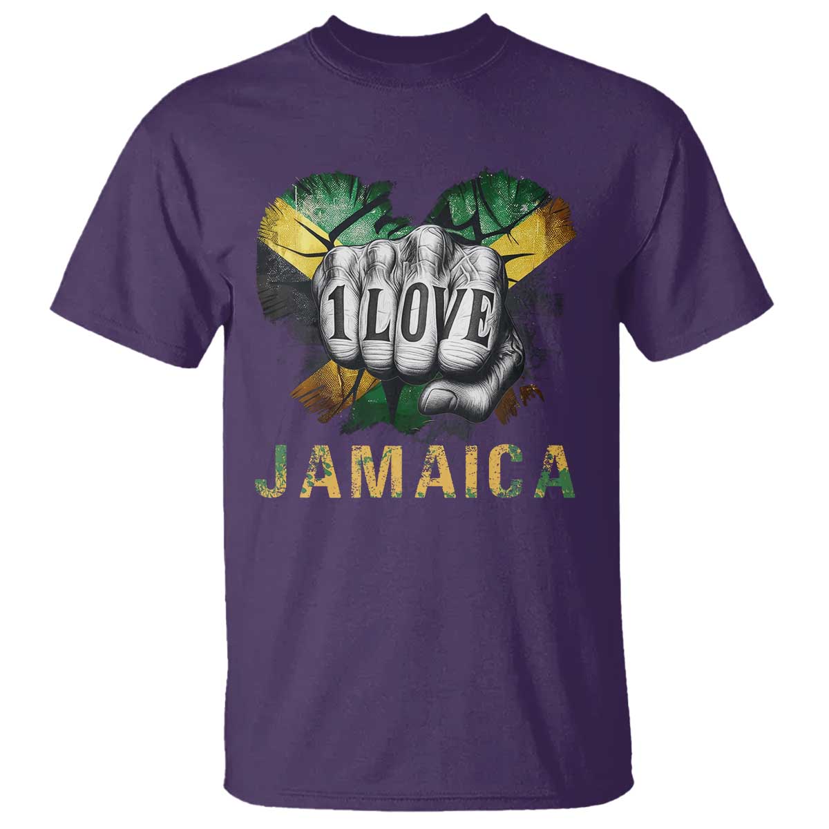 Jamaica One Love T Shirt Rasta Reggae Punching Hand Jamaican Flag TS11 Purple Print Your Wear