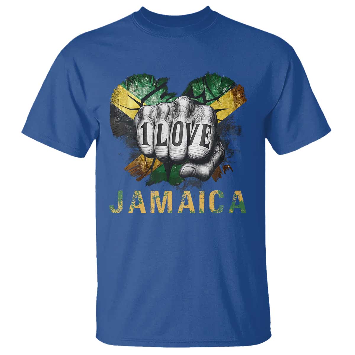 Jamaica One Love T Shirt Rasta Reggae Punching Hand Jamaican Flag TS11 Royal Blue Print Your Wear