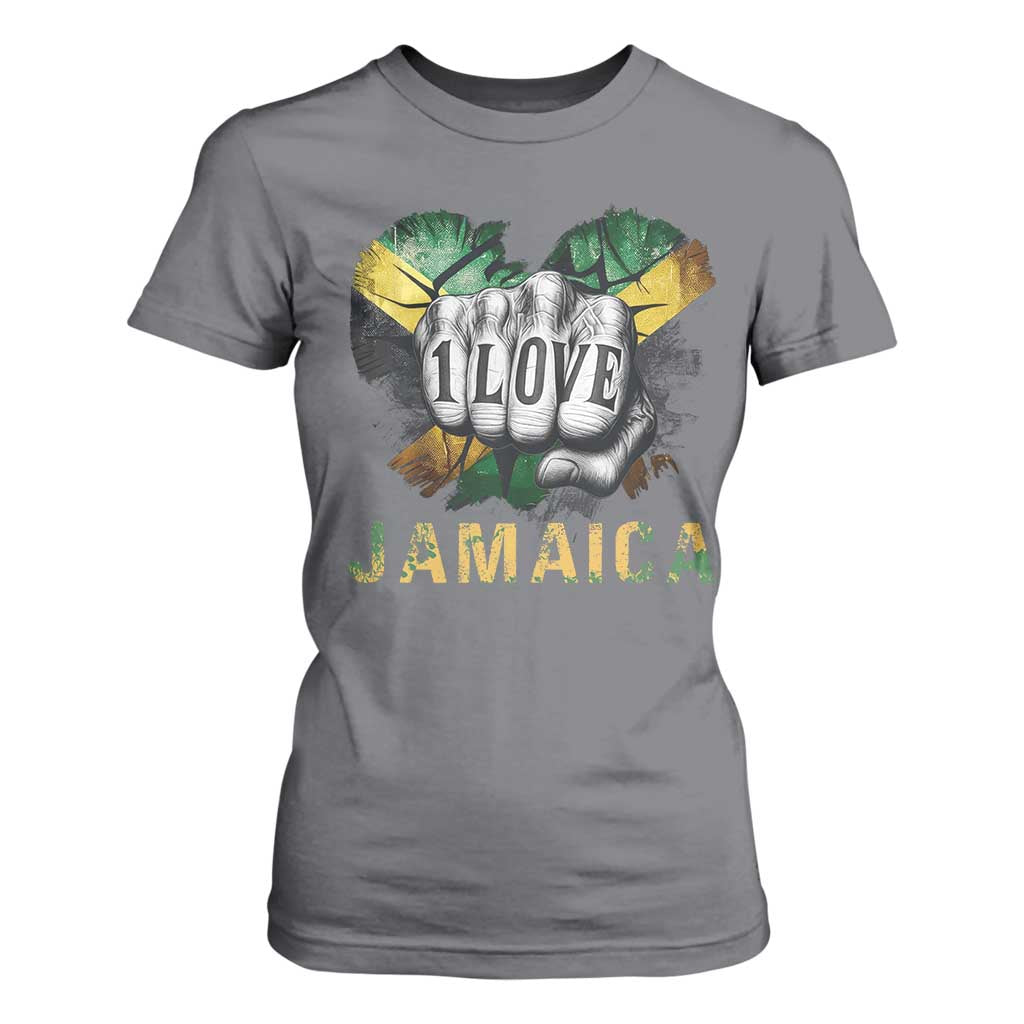 Jamaica One Love T Shirt For Women Rasta Reggae Punching Hand Jamaican Flag TS11 Charcoal Print Your Wear