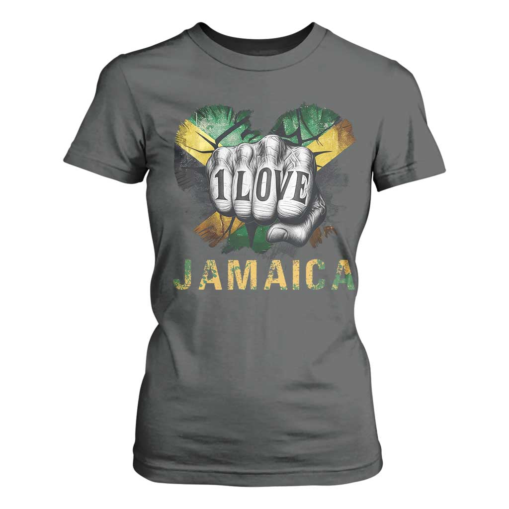 Jamaica One Love T Shirt For Women Rasta Reggae Punching Hand Jamaican Flag TS11 Dark Heather Print Your Wear