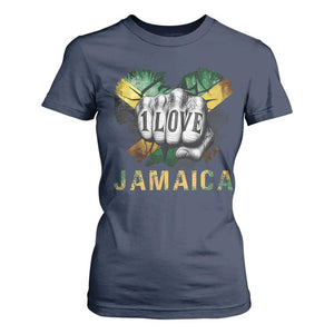 Jamaica One Love T Shirt For Women Rasta Reggae Punching Hand Jamaican Flag TS11 Navy Print Your Wear