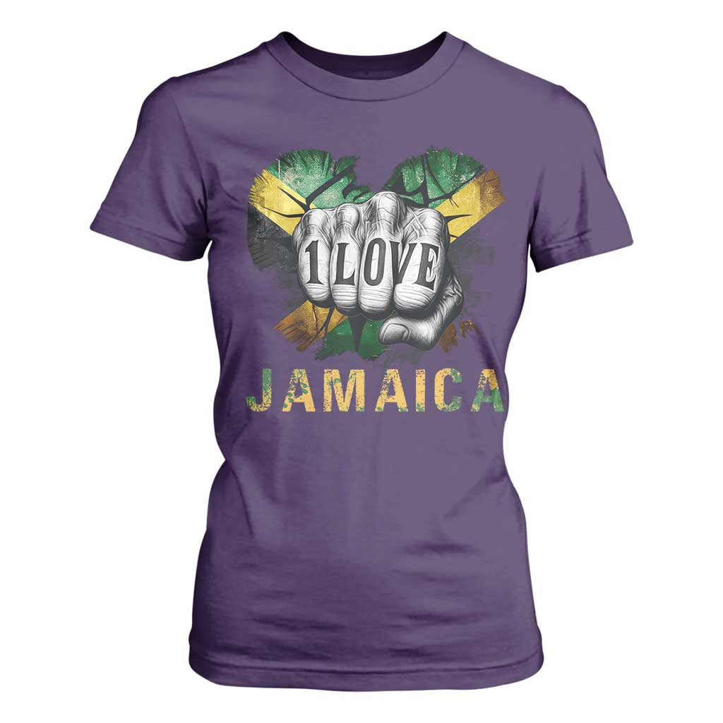 Jamaica One Love T Shirt For Women Rasta Reggae Punching Hand Jamaican Flag TS11 Purple Print Your Wear