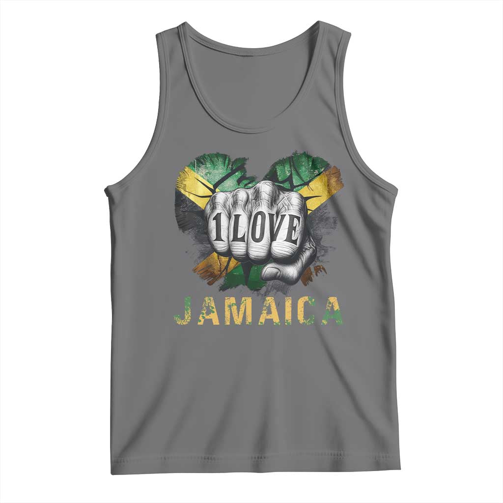 Jamaica One Love Tank Top Rasta Reggae Punching Hand Jamaican Flag TS11 Black Heather Print Your Wear