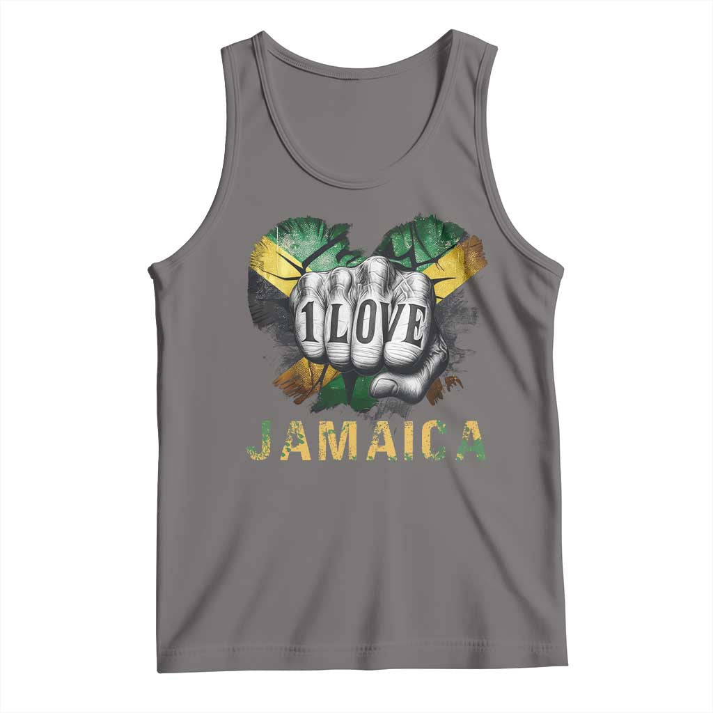 Jamaica One Love Tank Top Rasta Reggae Punching Hand Jamaican Flag TS11 Deep Heather Print Your Wear