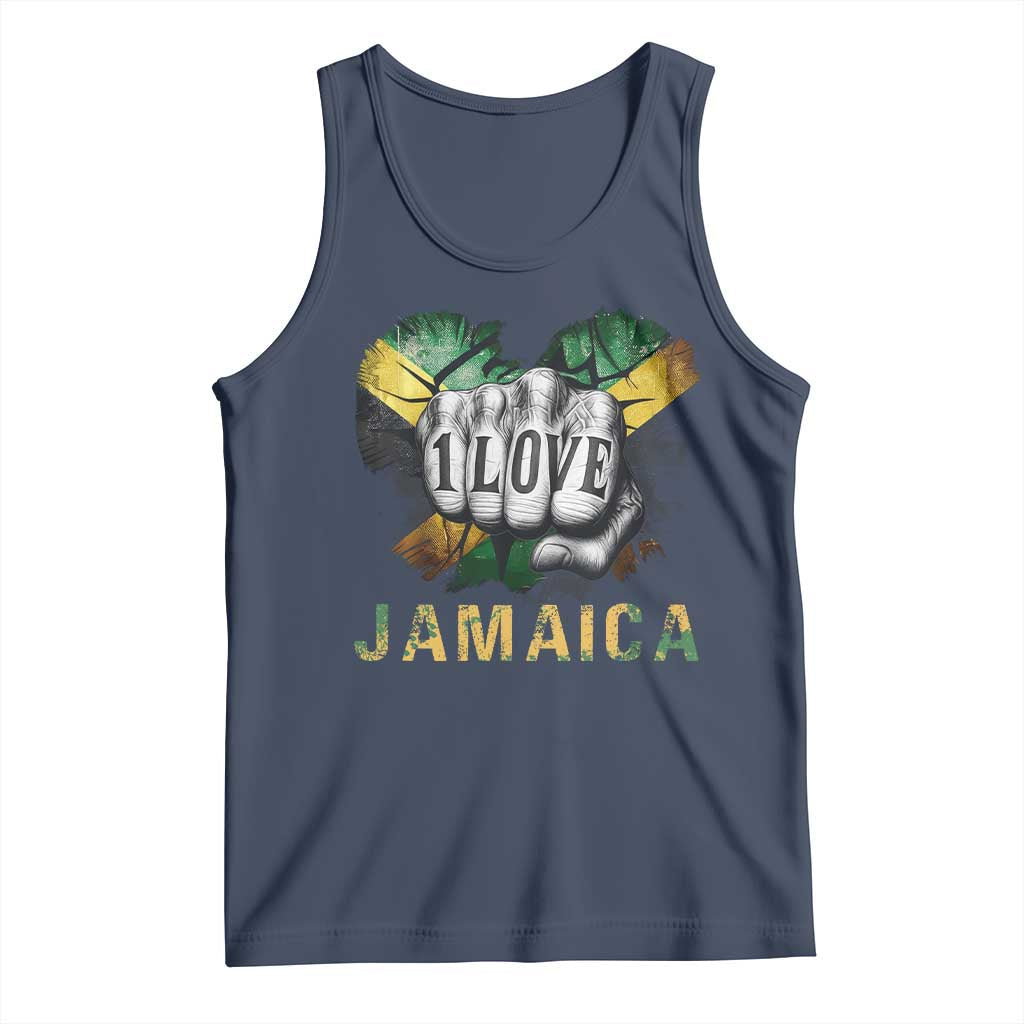 Jamaica One Love Tank Top Rasta Reggae Punching Hand Jamaican Flag TS11 Navy Print Your Wear