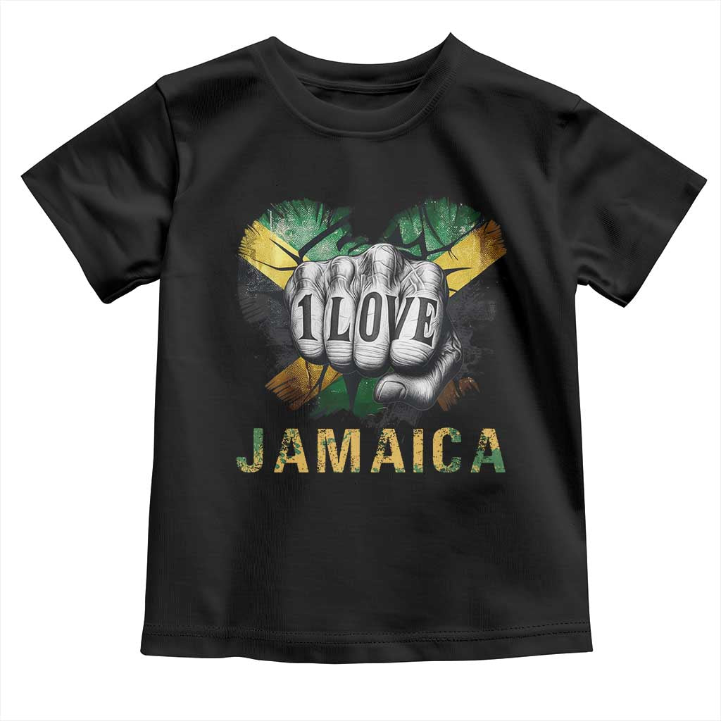 Jamaica One Love Toddler T Shirt Rasta Reggae Punching Hand Jamaican Flag TS11 Black Print Your Wear