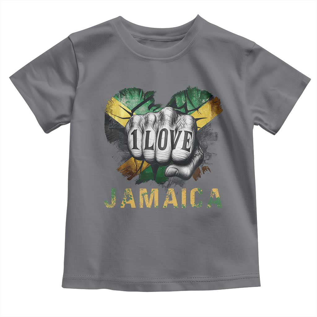 Jamaica One Love Toddler T Shirt Rasta Reggae Punching Hand Jamaican Flag TS11 Charcoal Print Your Wear