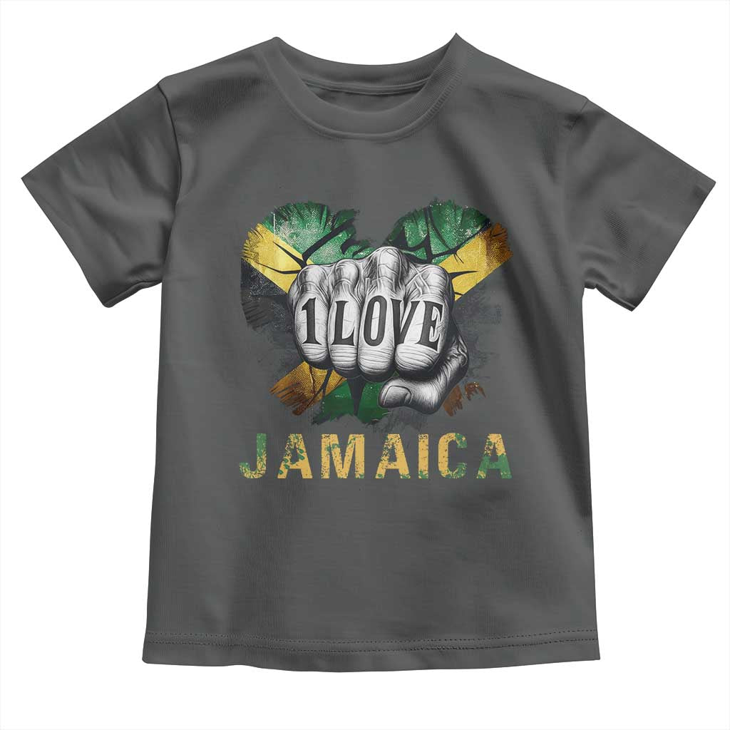 Jamaica One Love Toddler T Shirt Rasta Reggae Punching Hand Jamaican Flag TS11 Dark Heather Print Your Wear