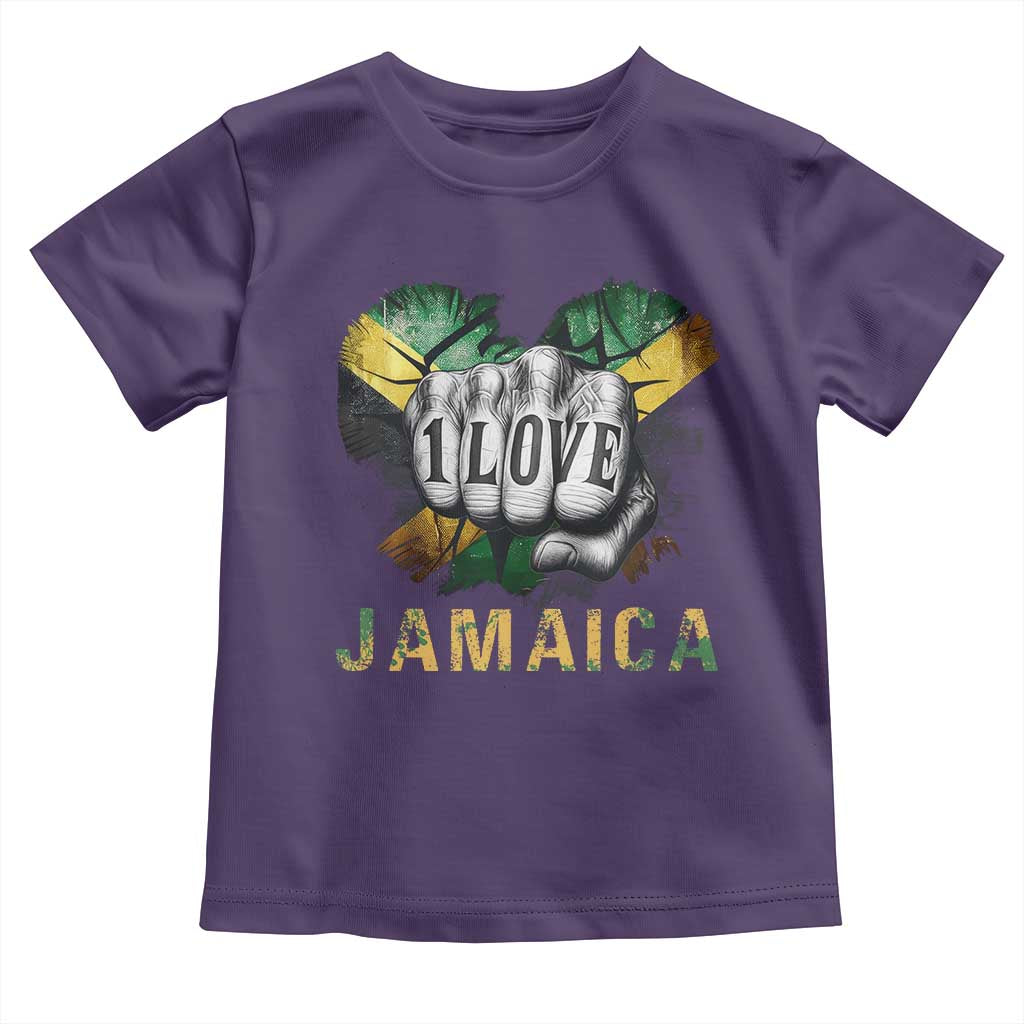 Jamaica One Love Toddler T Shirt Rasta Reggae Punching Hand Jamaican Flag TS11 Purple Print Your Wear