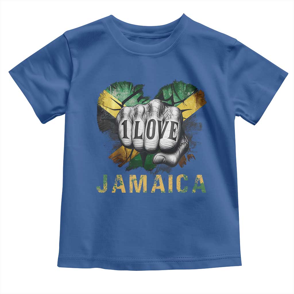 Jamaica One Love Toddler T Shirt Rasta Reggae Punching Hand Jamaican Flag TS11 Royal Blue Print Your Wear