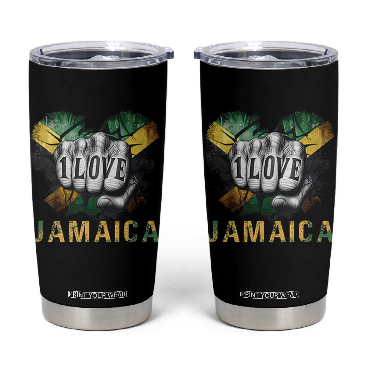 Jamaica One Love Tumbler Cup Rasta Reggae Punching Hand Jamaican Flag TS11 Black Print Your Wear