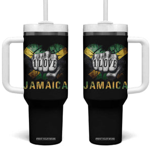 Jamaica One Love Tumbler With Handle Rasta Reggae Punching Hand Jamaican Flag TS11 One Size: 40 oz Black Print Your Wear