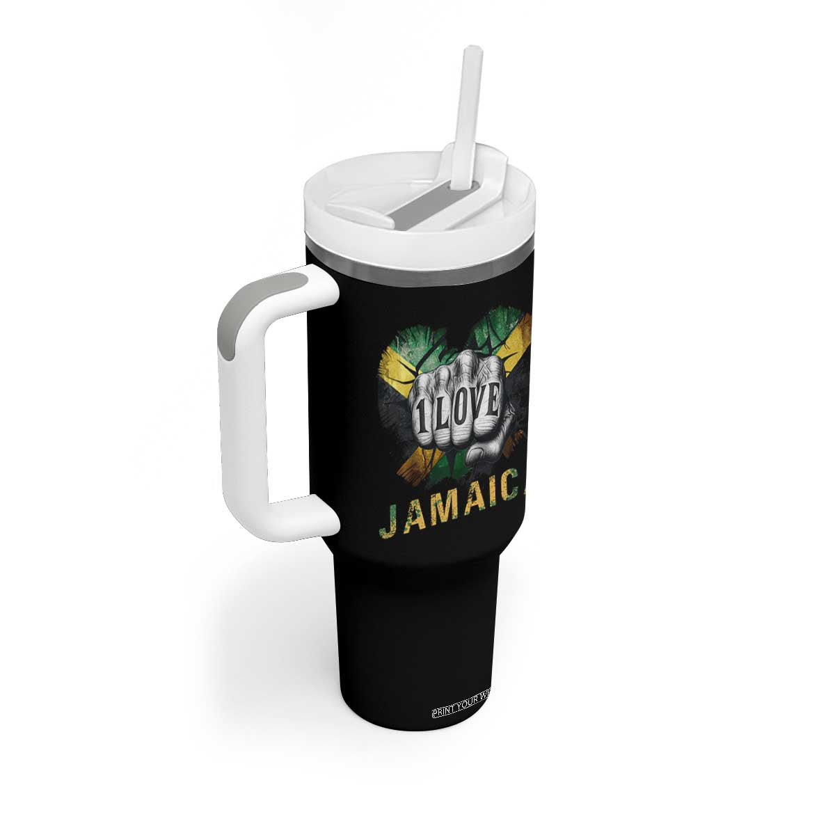 Jamaica One Love Tumbler With Handle Rasta Reggae Punching Hand Jamaican Flag TS11 Print Your Wear