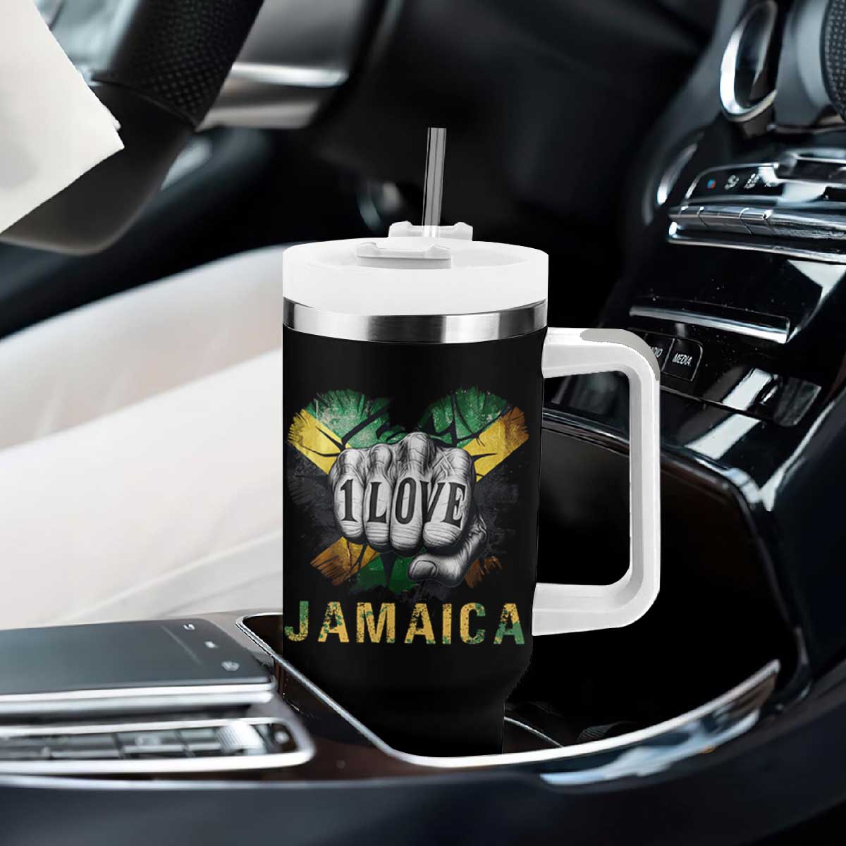 Jamaica One Love Tumbler With Handle Rasta Reggae Punching Hand Jamaican Flag TS11 Print Your Wear
