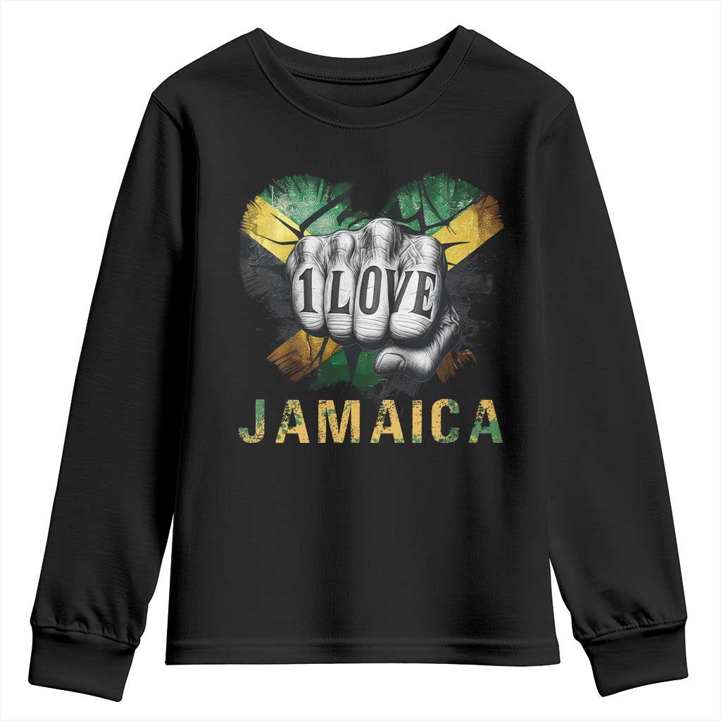 Jamaica One Love Youth Sweatshirt Rasta Reggae Punching Hand Jamaican Flag TS11 Black Print Your Wear