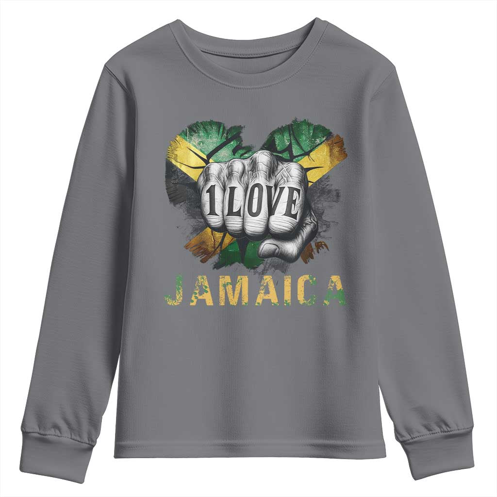 Jamaica One Love Youth Sweatshirt Rasta Reggae Punching Hand Jamaican Flag TS11 Charcoal Print Your Wear
