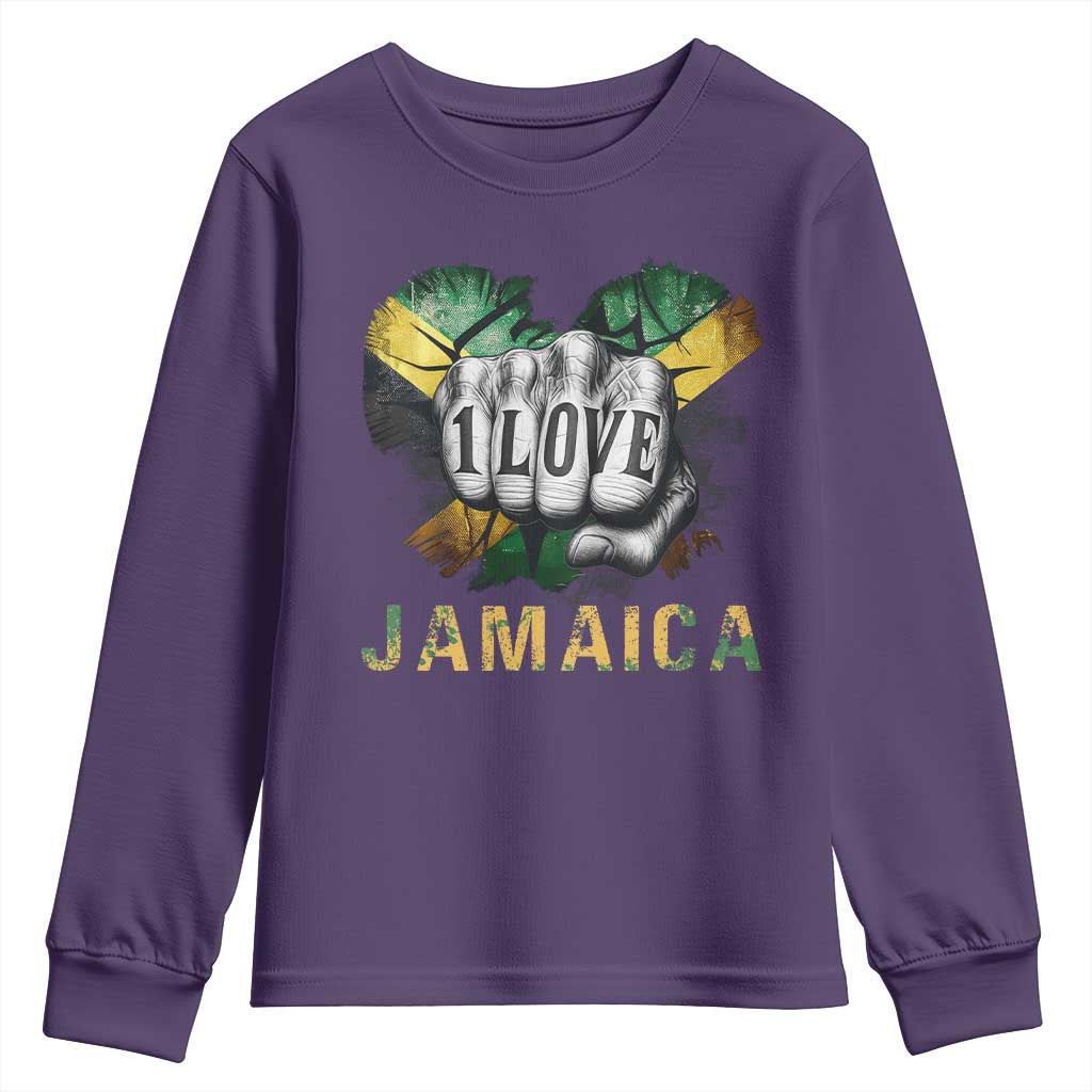 Jamaica One Love Youth Sweatshirt Rasta Reggae Punching Hand Jamaican Flag TS11 Purple Print Your Wear