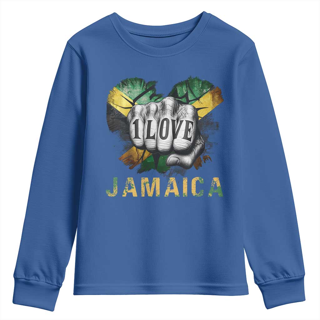 Jamaica One Love Youth Sweatshirt Rasta Reggae Punching Hand Jamaican Flag TS11 Royal Blue Print Your Wear