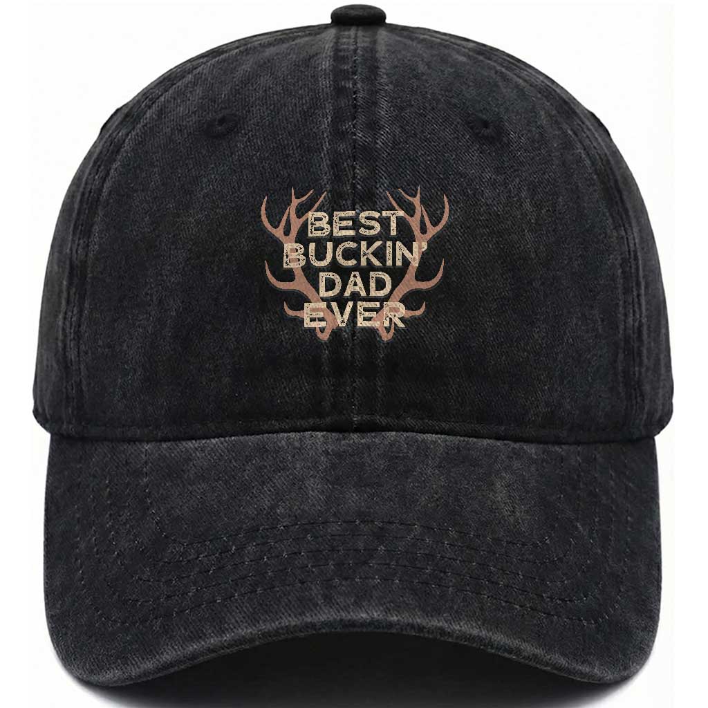 Funny Best Buckin Dad Ever Washed Cotton Baseball Cap Deer Hunting Father's Day TS11 Print Your Wear