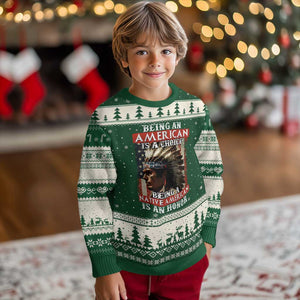 Being An American Is A Choice Being A Native American Is An Honor Ugly Christmas Sweater USA Flag TS11 Forest Green Beige Print Your Wear