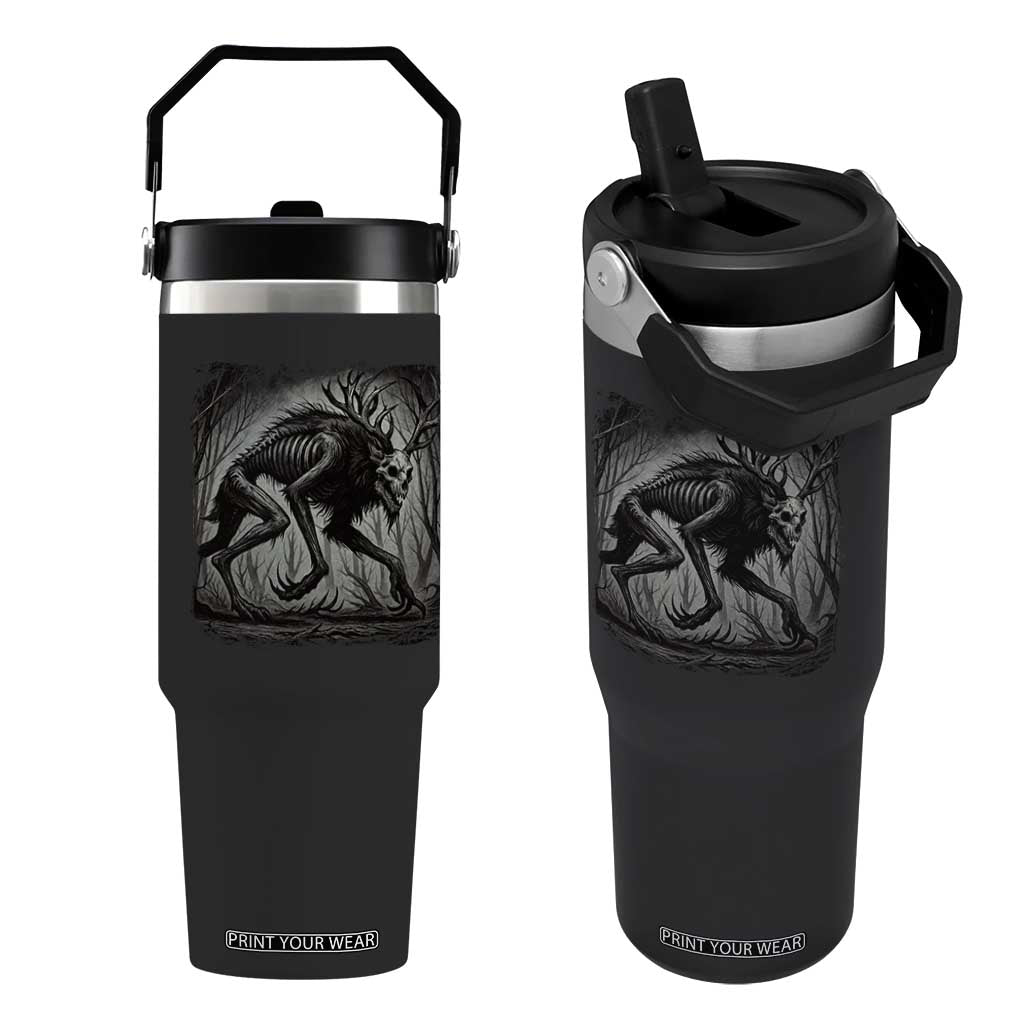 Wendigo Monster Flip Straw Tumbler Skinwalker Night Stroll Cryptid Dark Forest TS11 One Size: 30 oz Black Print Your Wear