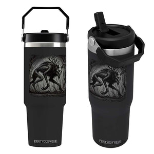 Wendigo Monster Flip Straw Tumbler Skinwalker Night Stroll Cryptid Dark Forest TS11 One Size: 30 oz Black Print Your Wear