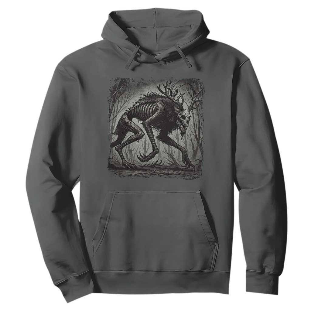 Wendigo Monster Hoodie Skinwalker Night Stroll Cryptid Dark Forest TS11 Dark Heather Print Your Wear