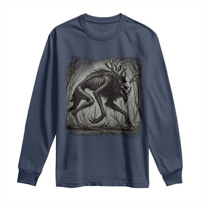 Wendigo Monster Long Sleeve Shirt Skinwalker Night Stroll Cryptid Dark Forest TS11 Navy Print Your Wear