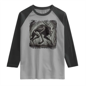 Wendigo Monster Raglan Shirt Skinwalker Night Stroll Cryptid Dark Forest TS11 Sport Gray Black Print Your Wear