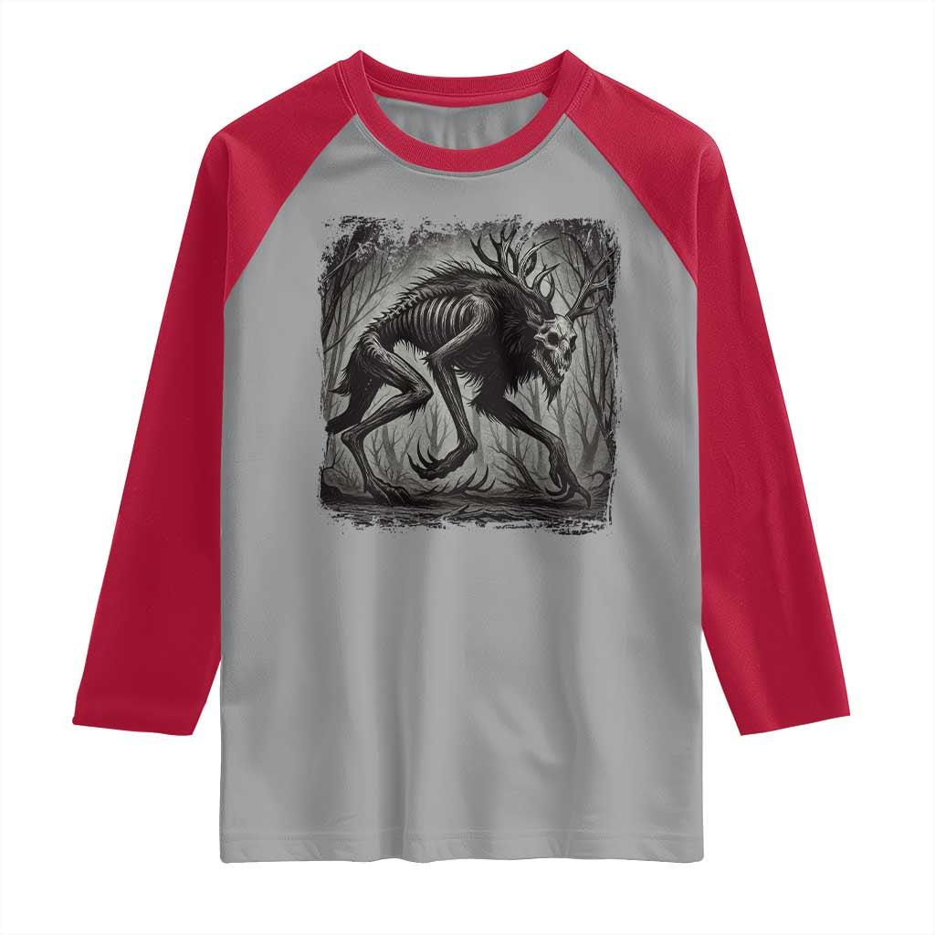 Wendigo Monster Raglan Shirt Skinwalker Night Stroll Cryptid Dark Forest TS11 Sport Gray Red Print Your Wear
