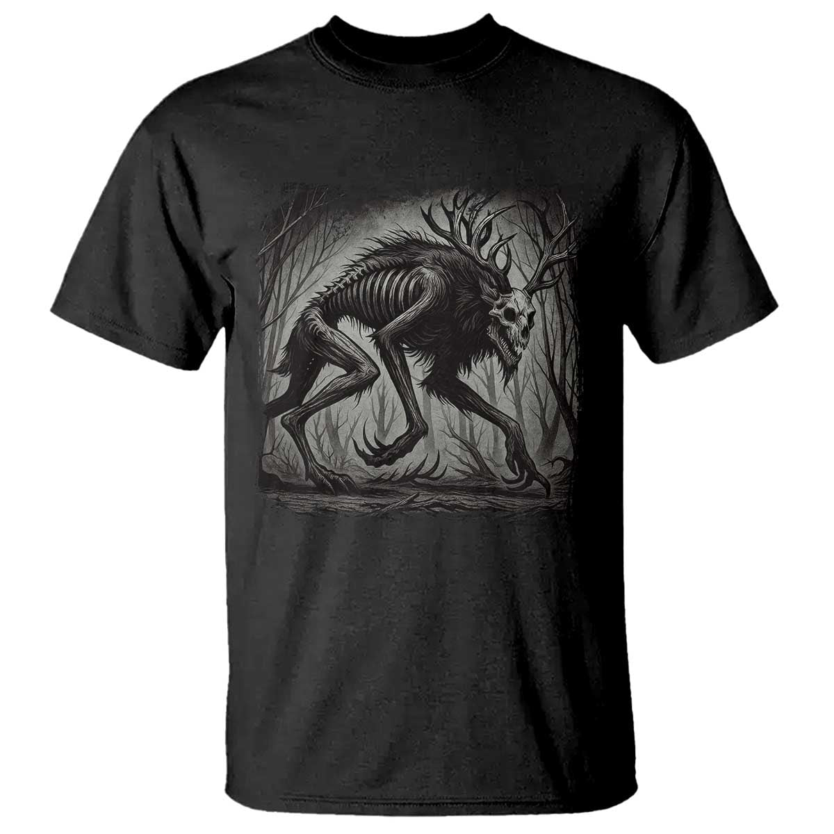 Wendigo Monster T Shirt Skinwalker Night Stroll Cryptid Dark Forest TS11 Black Print Your Wear