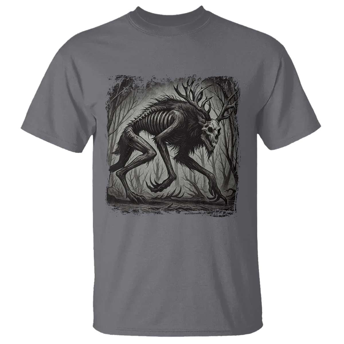 Wendigo Monster T Shirt Skinwalker Night Stroll Cryptid Dark Forest TS11 Charcoal Print Your Wear