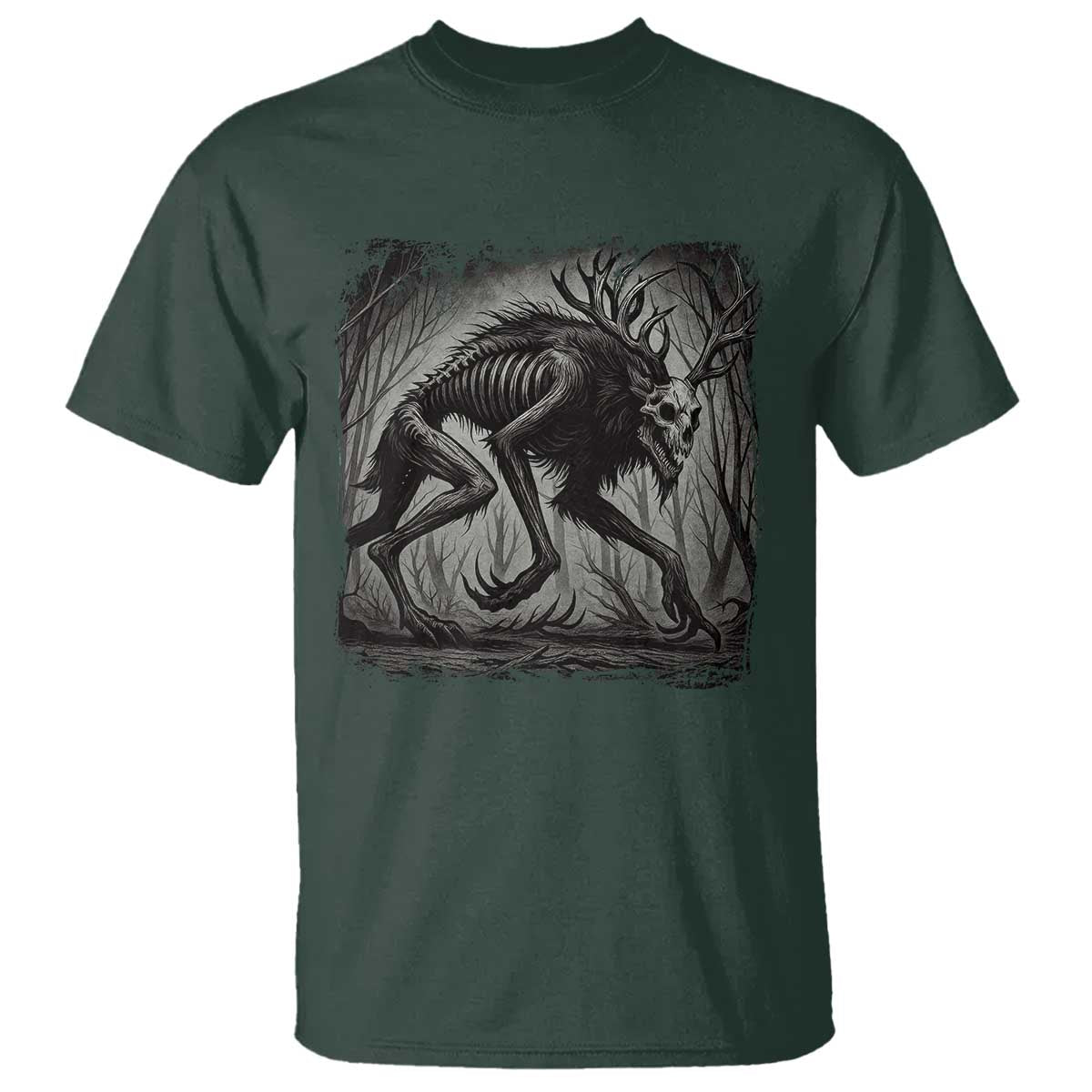 Wendigo Monster T Shirt Skinwalker Night Stroll Cryptid Dark Forest TS11 Dark Forest Green Print Your Wear
